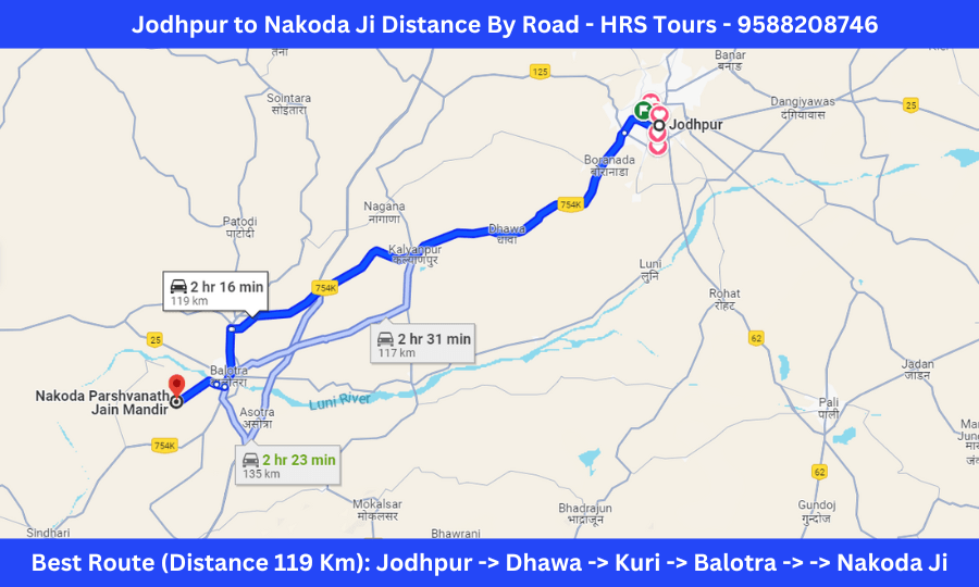 self drive car from jodhpur to Nakoda Ji trip google map best route -min