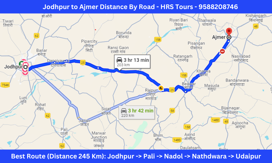 self drive car from jodhpur to ajmer trip google map best route